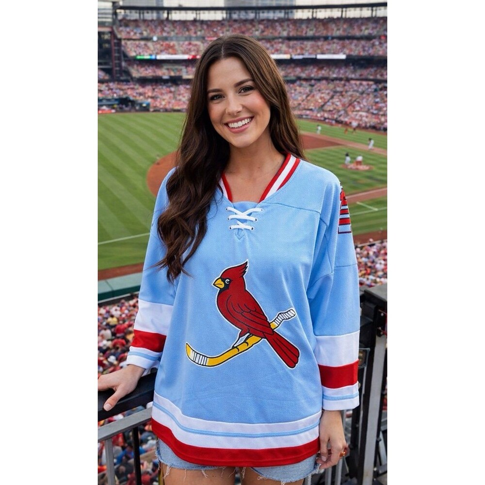 St Louis Cardinals Hockey Jersey Oversized  XL Blue Retro Lace‎ Up Fan Gear Mesh